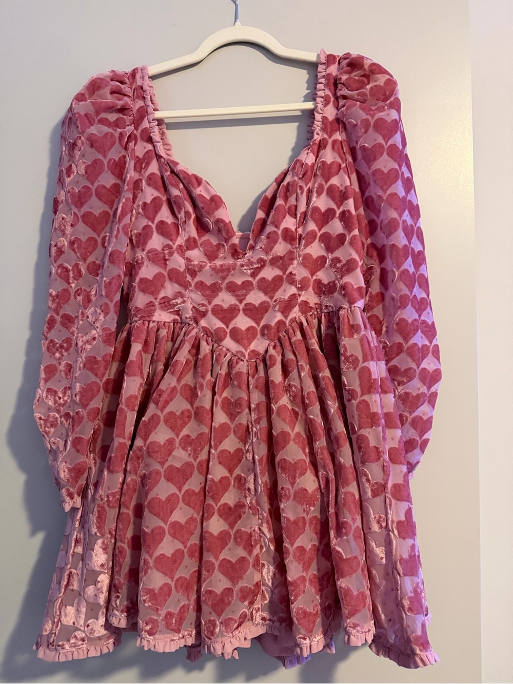 For Love and Lemons Pink Heart Velvet Sweetheart Mini Dress - Picture 4 of 9